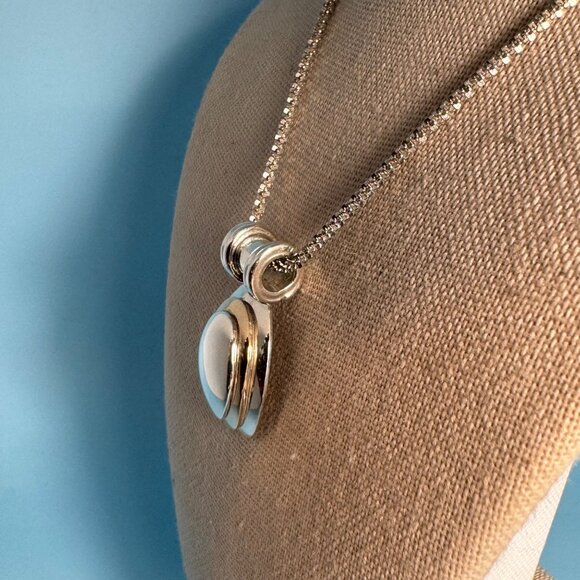 Oval Two Tone Statement Slide Pendant Textured Round Fancy Link Chain 16'' Long - Picture 2 of 10